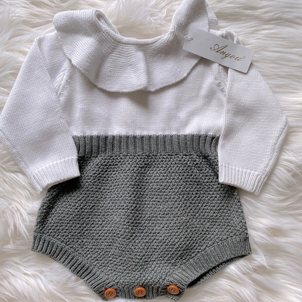 BABY GIRL Ruffle Collar Knit Romper